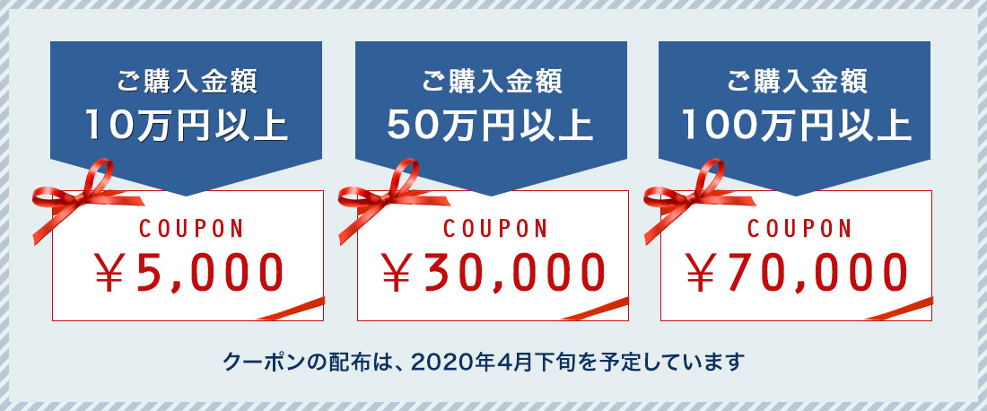 期間中のご注文合計金額に応じ、最大7万円の割引クーポン