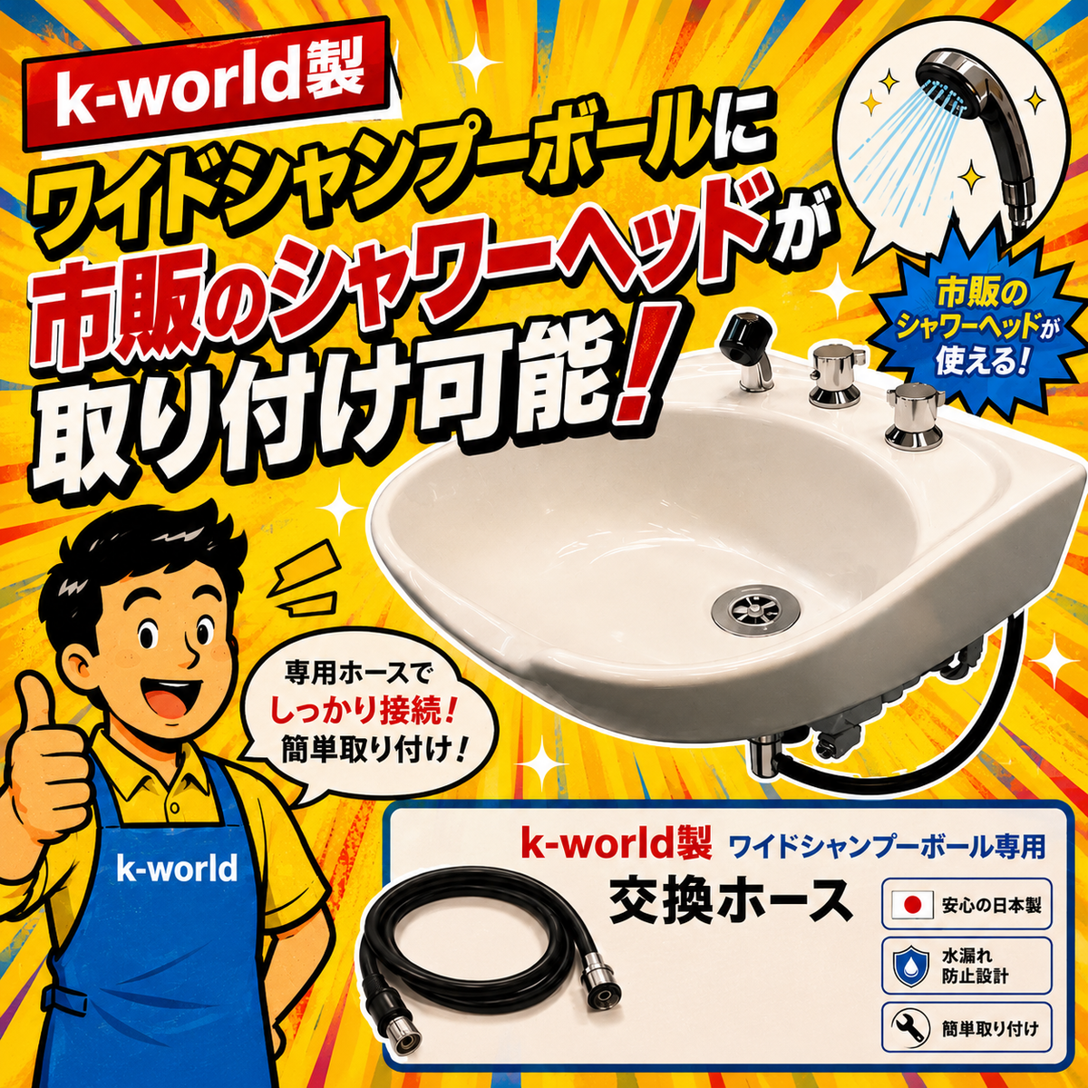 ワイドシャンプーボール TOTO製シャワーヘッド取り付け可能ホースの卸