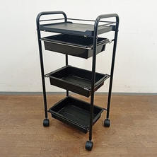 3段ワゴン ブラック キャスターストッパー付