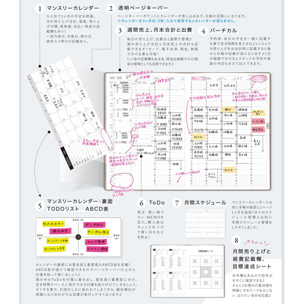 ThreeGe 確定申告が楽になる！予約表、日報帳簿手帳2026 ラベンダーの