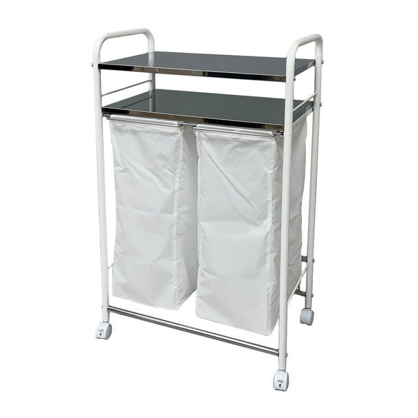 ランドリーバッグ付きワゴン ダブル ホワイト(2481)の卸・通販