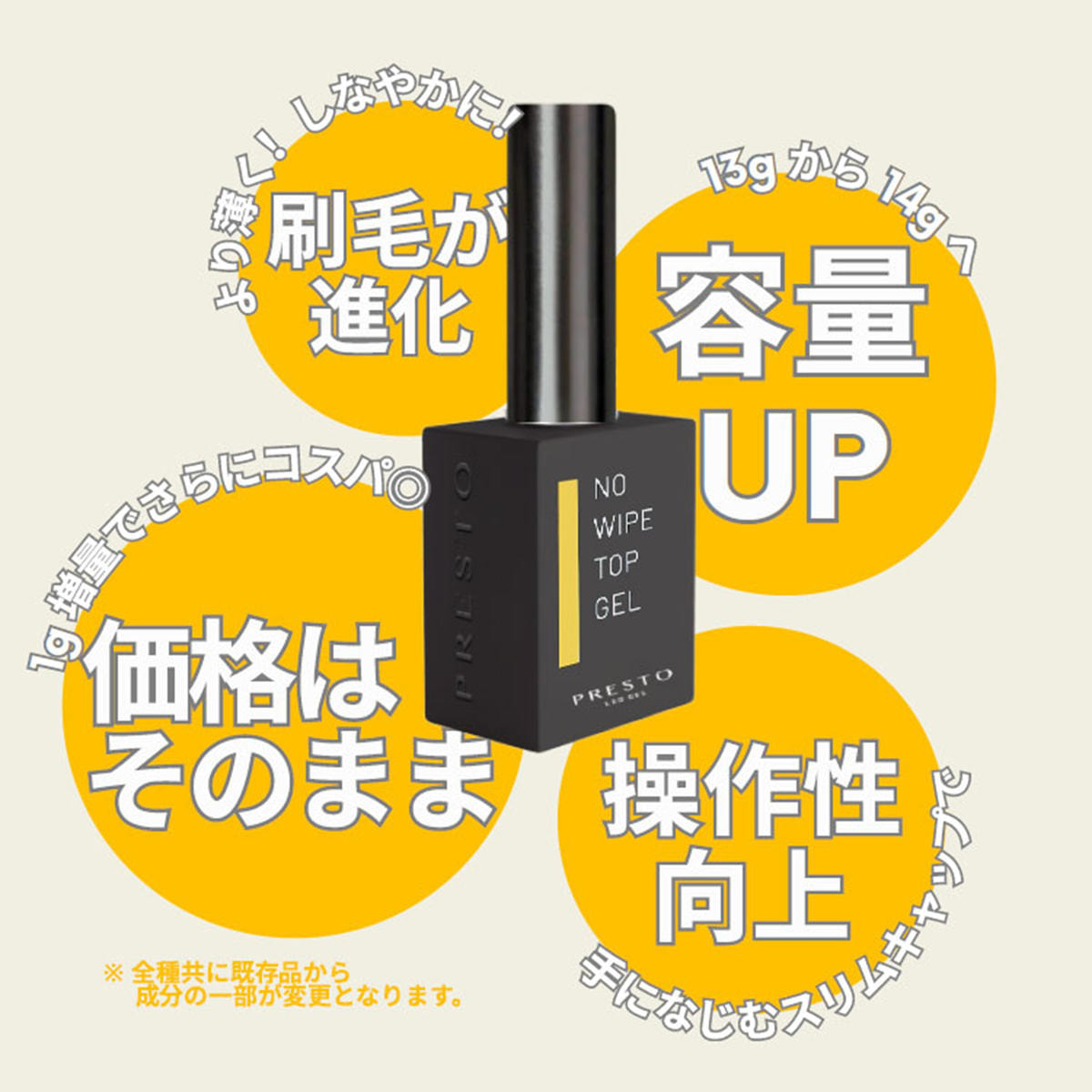 PRESTO(プレスト) ブラッシュオンノーワイプトップジェル 14gの卸