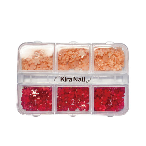 KiraNail（キラネイル）フラワーアラカルト＆ブリオン ケース入り レッド＆オレンジ 1
