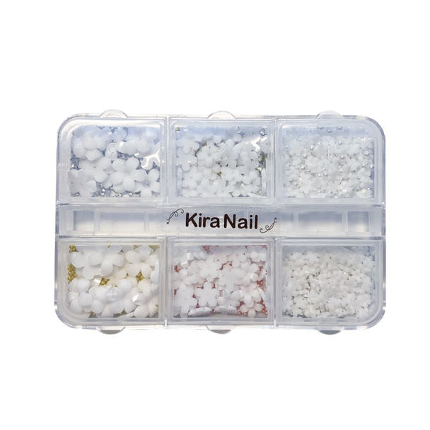 KiraNail（キラネイル）フラワーアラカルト＆ブリオン ケース入り ホワイト 1