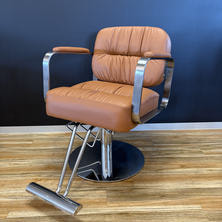 【アウトレット】スタイリングチェアHD-259(シートカラー:ブラウン・ベース:ステンレス丸盤ベースHD-2) 【アウトレット】スタイリングチェアHD-259(シートカラー:ブラウン・ベース:ステンレス丸盤ベースHD-2)