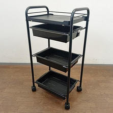3段ワゴン ブラック キャスターストッパー付