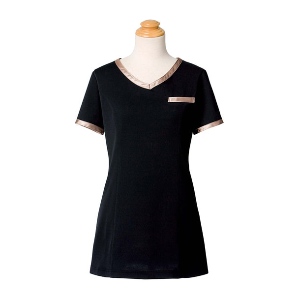 VネックチュニックS-17（S）（ブラック&times;ベージュ） 1