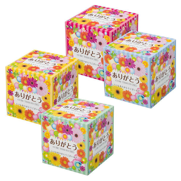 ノベルティ「ありがとう」キューブティッシュ 100個入りの卸・通販