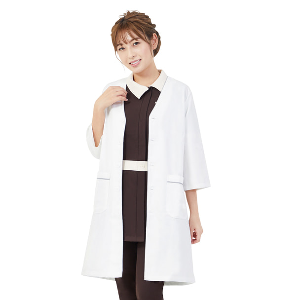 リン デ リン パイピング白衣（S）（ホワイト&times;グレー） 1