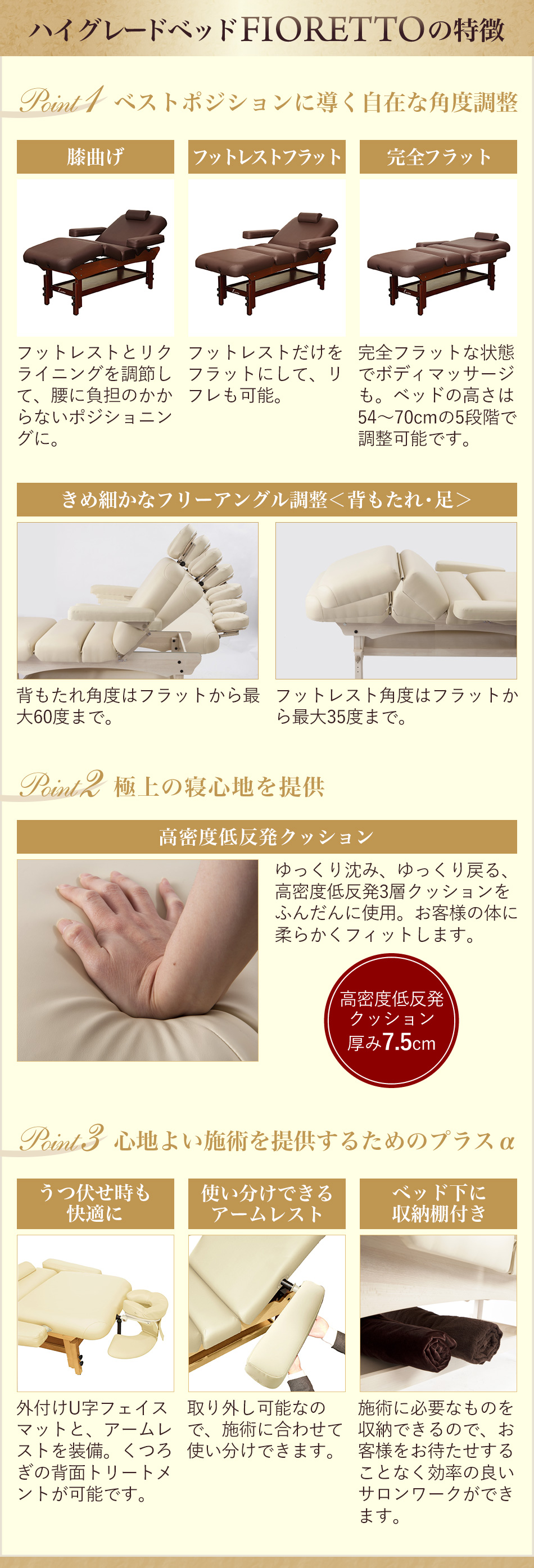 FIORETTO】低反発木製リクライニングベッド「フィオレット」（ダーク