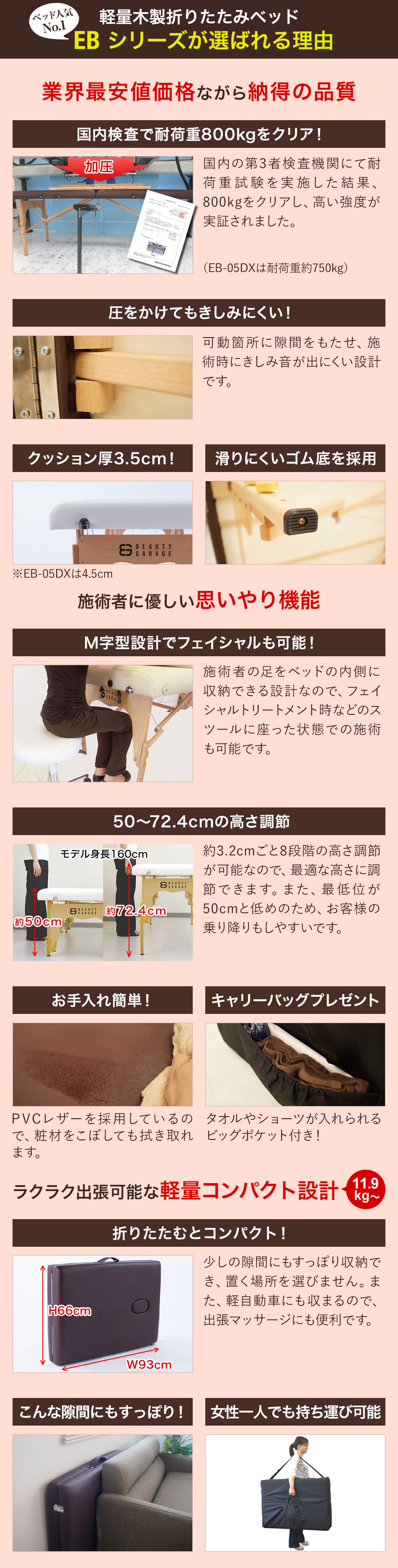 軽量木製折りたたみベッド EB-03DX（キャリーバッグ付）（ダーク